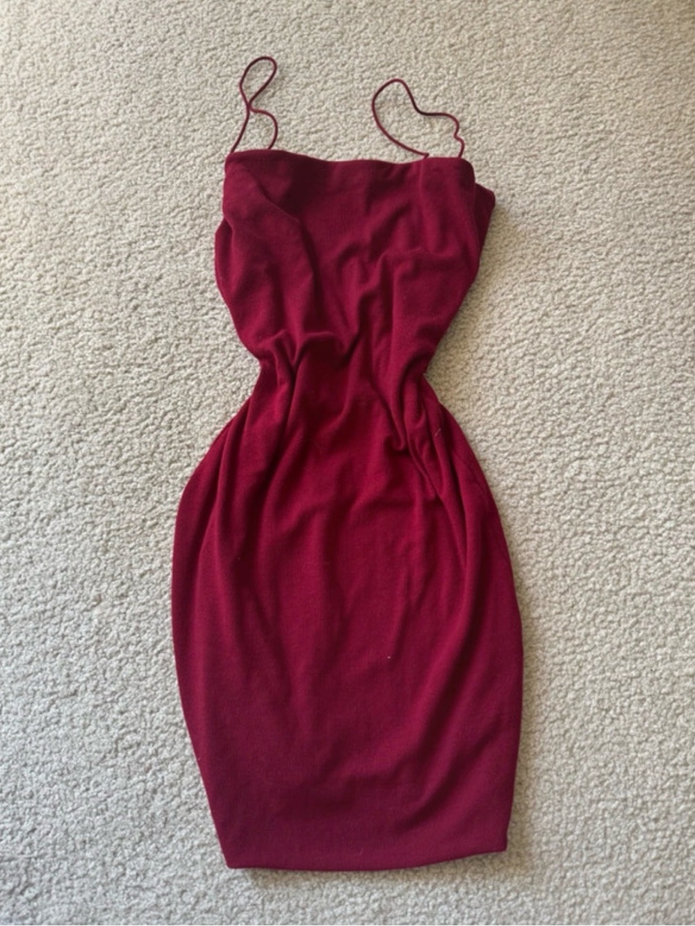 Fashion Nova Burgundy Midi Slip Dress with Spaghetti Straps midi